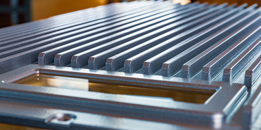 Fluted metal surface next to a control panel